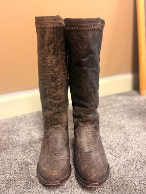 Lucchese Brown Leather Tall Cowboy Boots